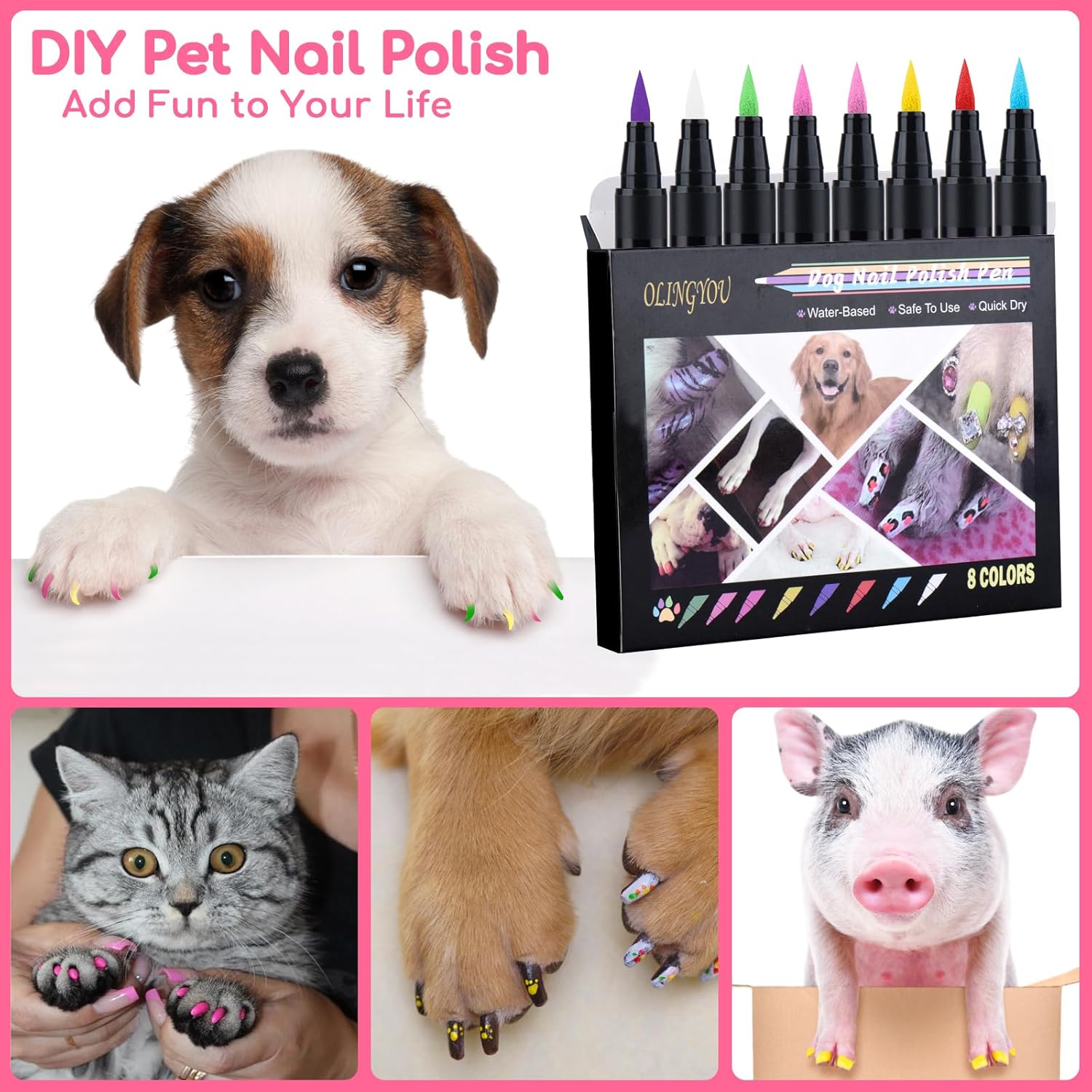 Esmalte de uñas para perro, bolígrafos de esmalte de uñas para perros, de secado rápido, 8 colores, juego de esmaltes de uñas para perros, uñas para
