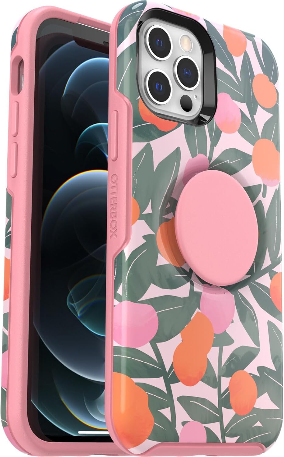 OtterBox + Pop Symmetry Series – Funda para iPhone 12 y iPhone 12 Pro (solamente) – Embalaje no minorista – Stay Peachy (gráfico rosa)