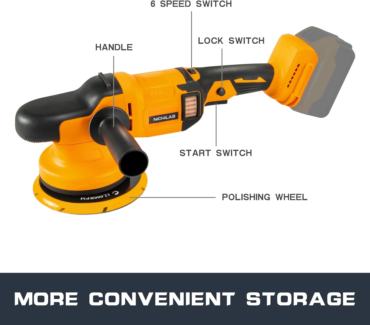 Pulidora orbital para batería Dewalt de 20 V, 6 pulgadas, 5.906 in, sin escobillas, diseño inalámbrico, con 6 velocidades 750-6800 RPM, 13