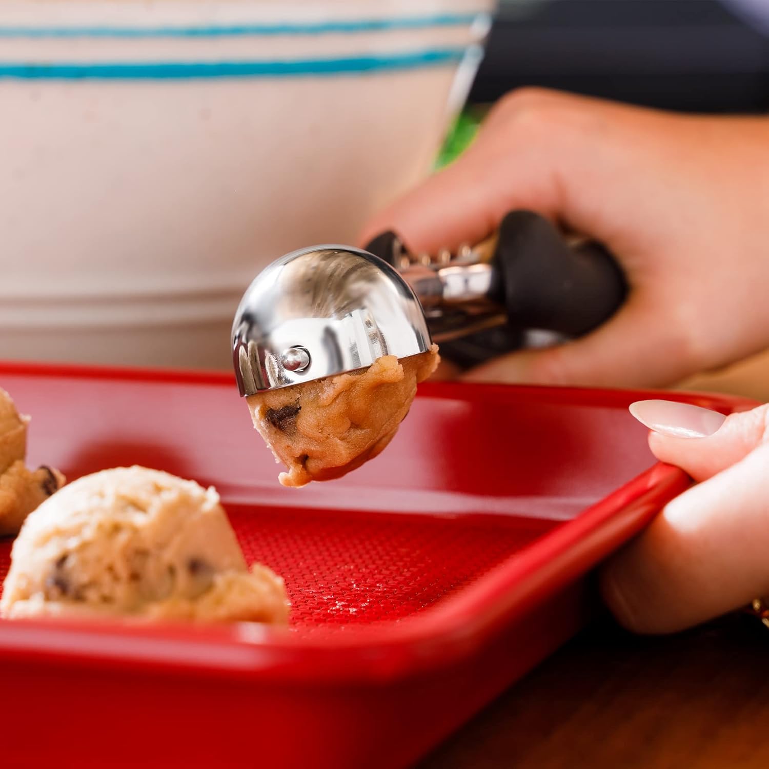 Ultra Cuisine Cuchara para galletas, cuchara multiusos, apta para lavavajillas, cuchara de galletas de acero inoxidable con agarre de silicona,