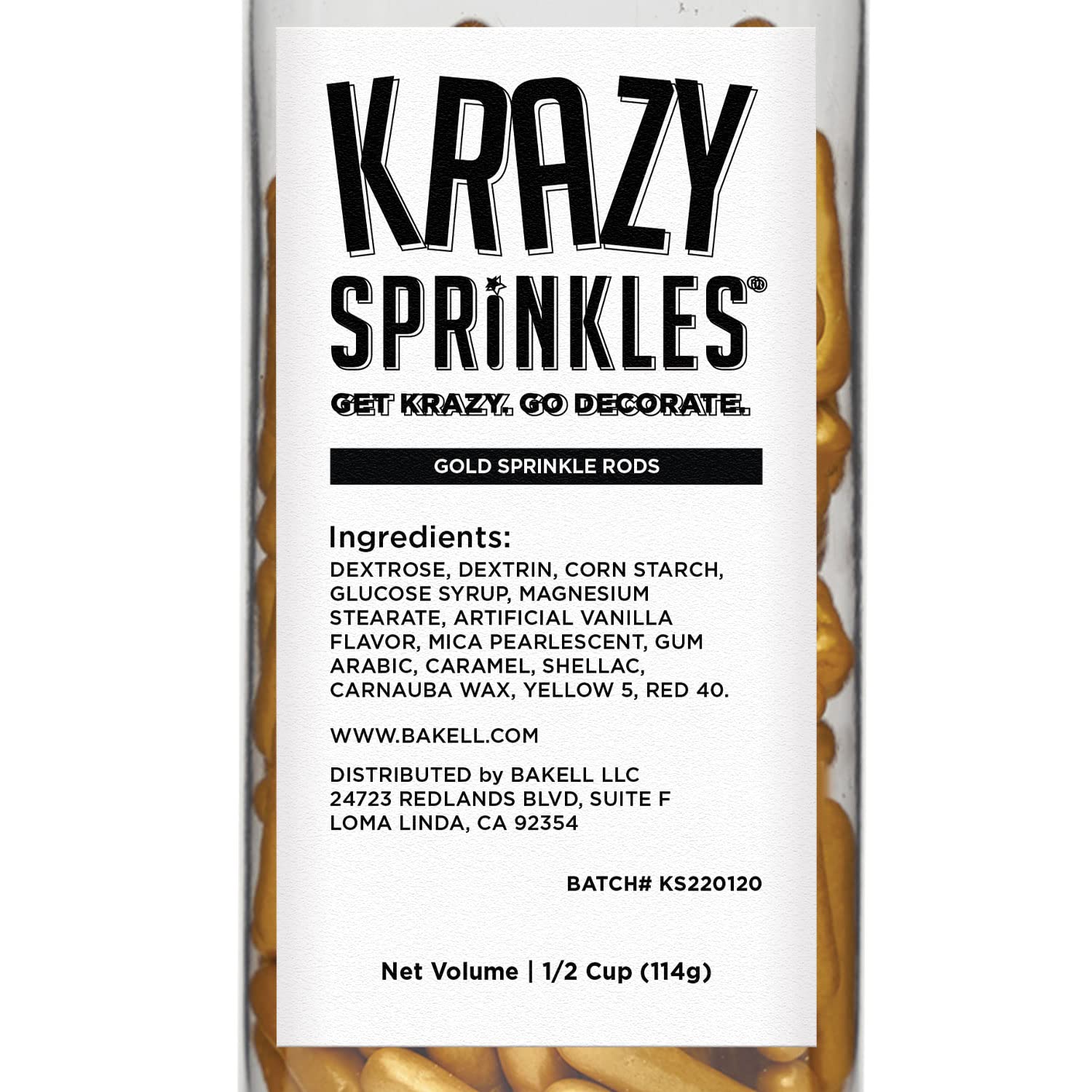 BAKELL Krazy Sprinkles – Gránulos comestibles de grado alimenticio 100 % dorado metálico, sin gluten, sin nueces, para pasteles, paletas, brownies y
