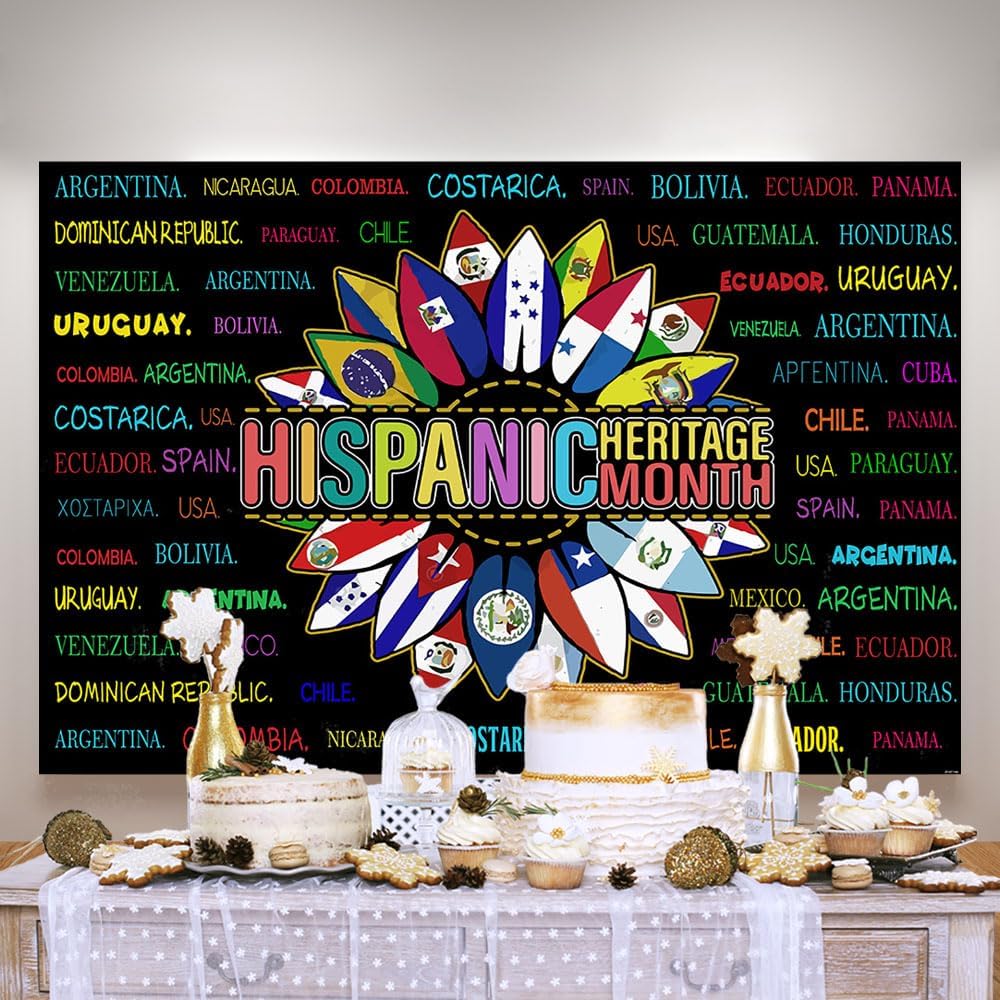 Ticuenicoa Telón de fondo del mes de la herencia hispana de 5 x 3 pies, pancarta del mes de la herencia hispana, decoraciones latinoamericanas, aula