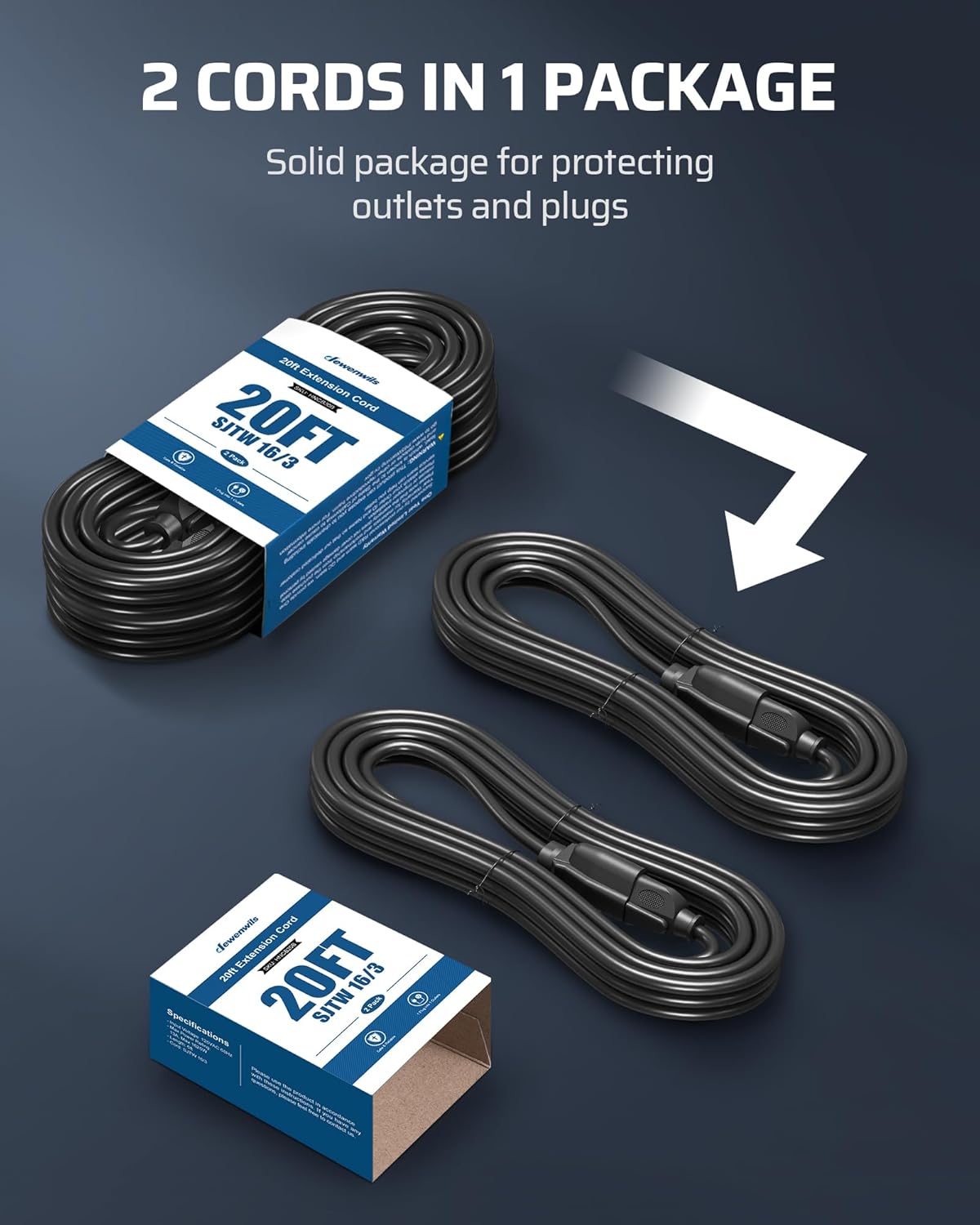 DEWENWILS Cable de extensión para exteriores de 20 pies, cable de extensión impermeable de 3 clavijas para electrodomésticos de interior y exterior,