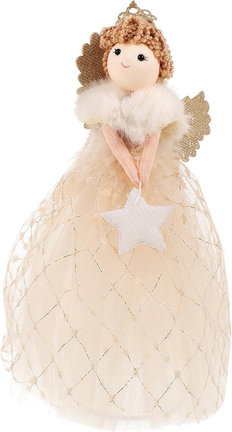 VILLCASE Decoración para árbol de Navidad, muñecos de felpa para árbol de Navidad, estatuas de ángel, adorno de ángel de dibujos animados, ángel con