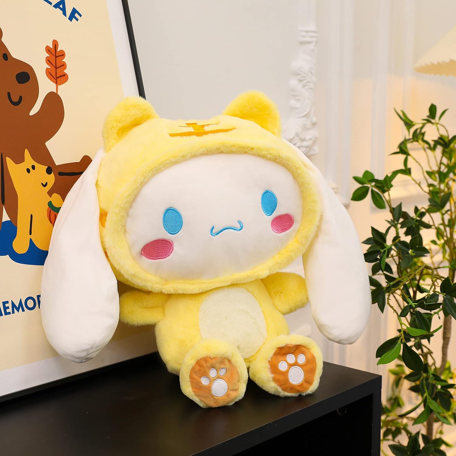 Peluche de perro Cinnamorol amarillo de 14.5 pulgadas, 14.5 pulgadas, muñeca de perro de dibujos animados Kawaii con ojos estrellados, regalo para