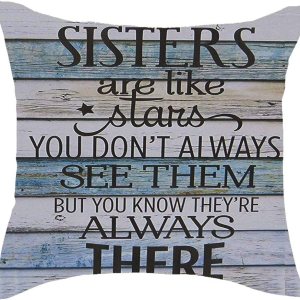 Jimrou Funda de almohada de 18 x 18 pulgadas, regalos de festival, las hermanas son como estrellas que no siempre ves azul, grano de madera, Jimrou Funda de almohada de 18 x 18 pulgadas, regalos de festival, las hermanas son como estrellas que no siempre ves azul, grano de madera,