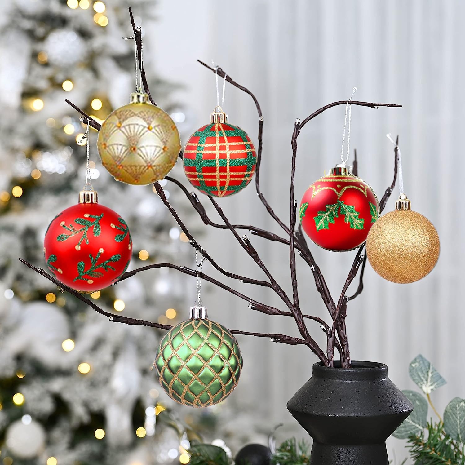 Juego de 30 bolas de Navidad para decoración de árbol de Navidad, 2.4 in, inastillables, adornos para árbol de Navidad, corona de Navidad y