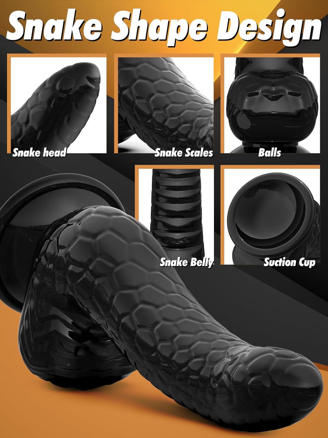 Consolador negro de 7.67 pulgadas con diseño de serpiente, consolador realista para estimulación del punto G, consolador de material seguro para el