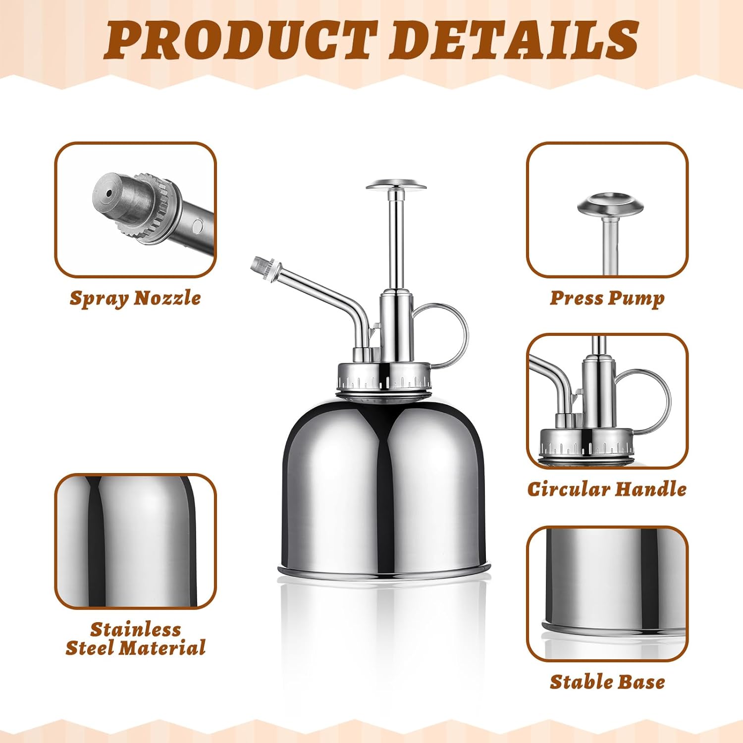 4 piezas de acero inoxidable para plantas Mister botella de riego para suculentas con bomba superior, rociador de flores, rociador pequeño, regadera