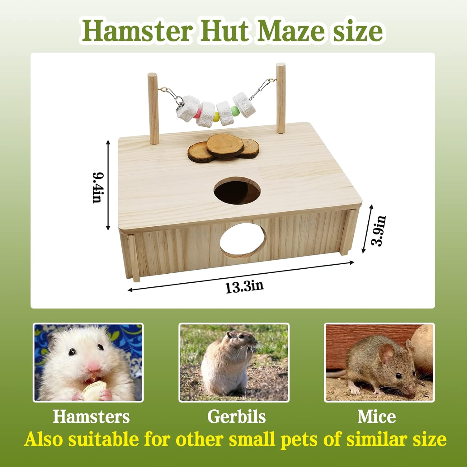 kathson Escondites de varias cámaras para hámster, túneles de laberinto de casa de madera, juguete de exploración, actividad de animales pequeños,