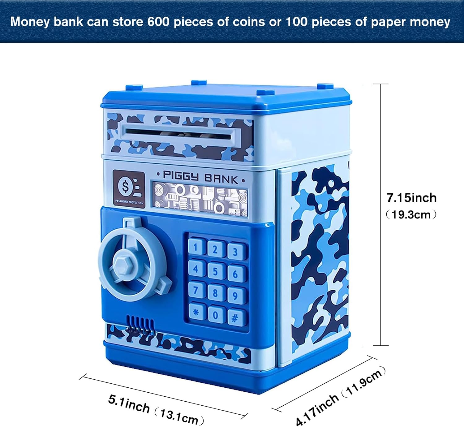 Hucha para niños, mini cajero automático de papel con desplazamiento automático, caja de ahorro de dinero con contraseña, efectivo y monedas, caja