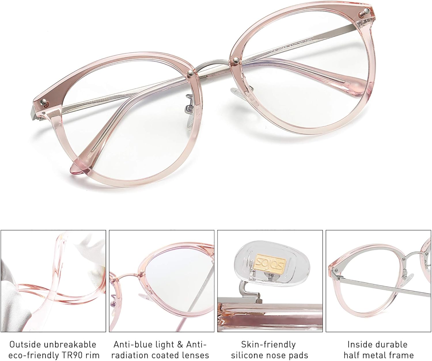 SOJOS Retro redondo TR90 luz azul gafas de lectura mujeres hombres lectores computadora gafas marco SJ9001