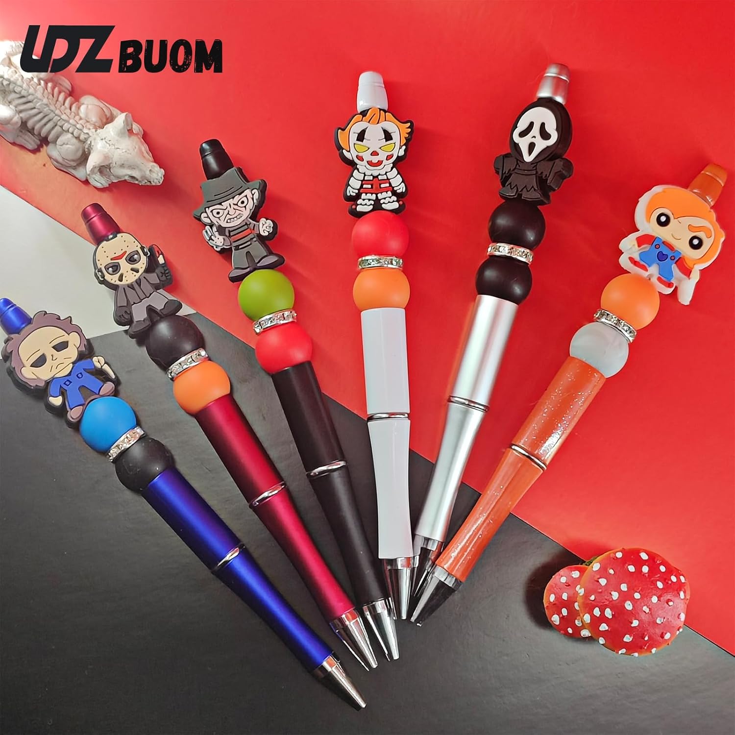 LDZBUOM 11 bolígrafos de rol de película de terror, novedosos bolígrafos de terror espeluznantes de Halloween para la escuela, suministros de