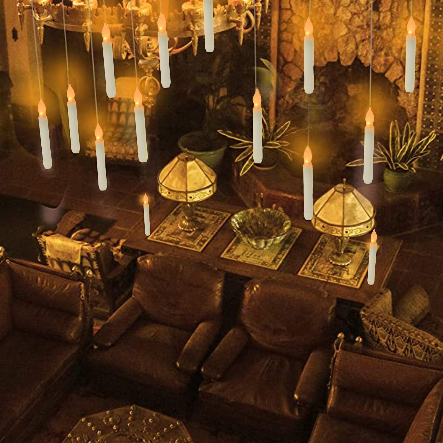 20 velas colgantes de Navidad con control remoto de varita, velas flotantes de techo que funcionan con pilas, velas cónicas voladoras de 6.5