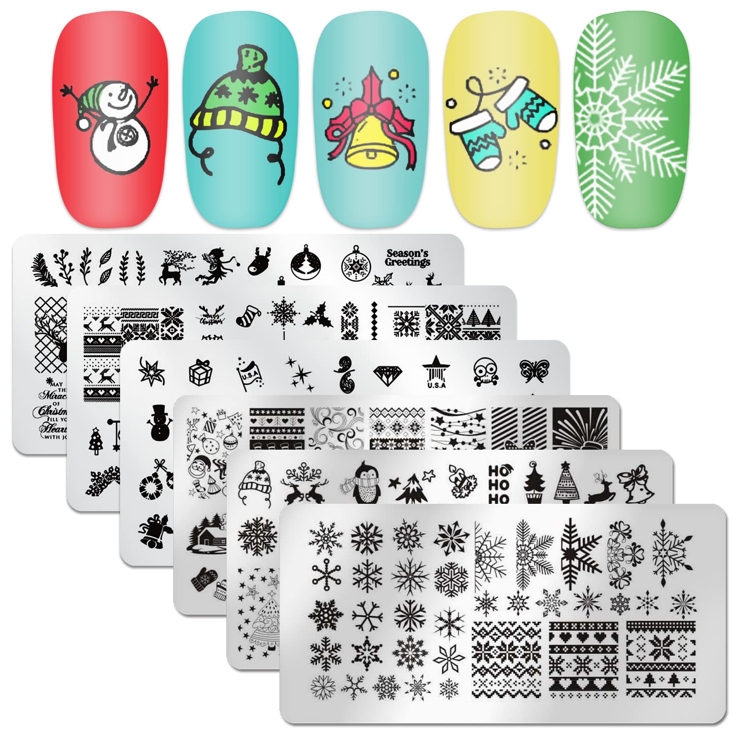 Placa de estampado de uñas de Navidad, DANNEASY 6 piezas de sellos de uñas, plantillas de arte de uñas, plantilla de uñas navideñas, kit de