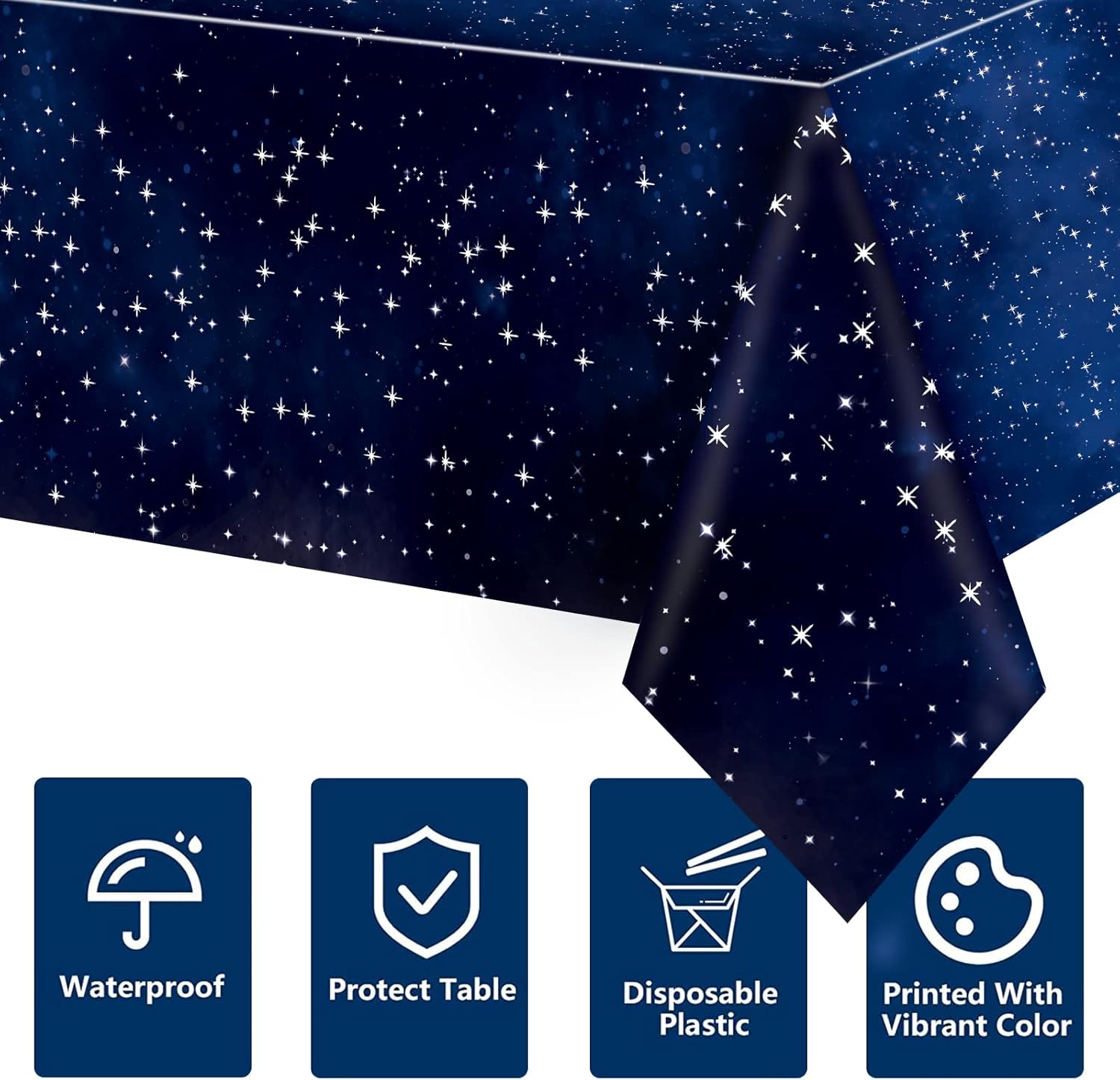 FECEDY Paquete de 6 manteles de plástico desechables de plástico con punta ondulada azul de 54 x 108 pulgadas, para mesas rectangulares de hasta 8
