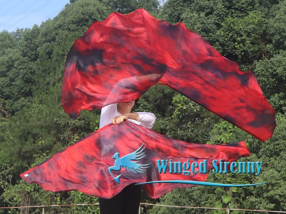 Winged Sirenny Banderas de seda de ala de ángel de adoración de 70 pulgadas con varillas flexibles, pancarta circular de seda translúcida con plumas