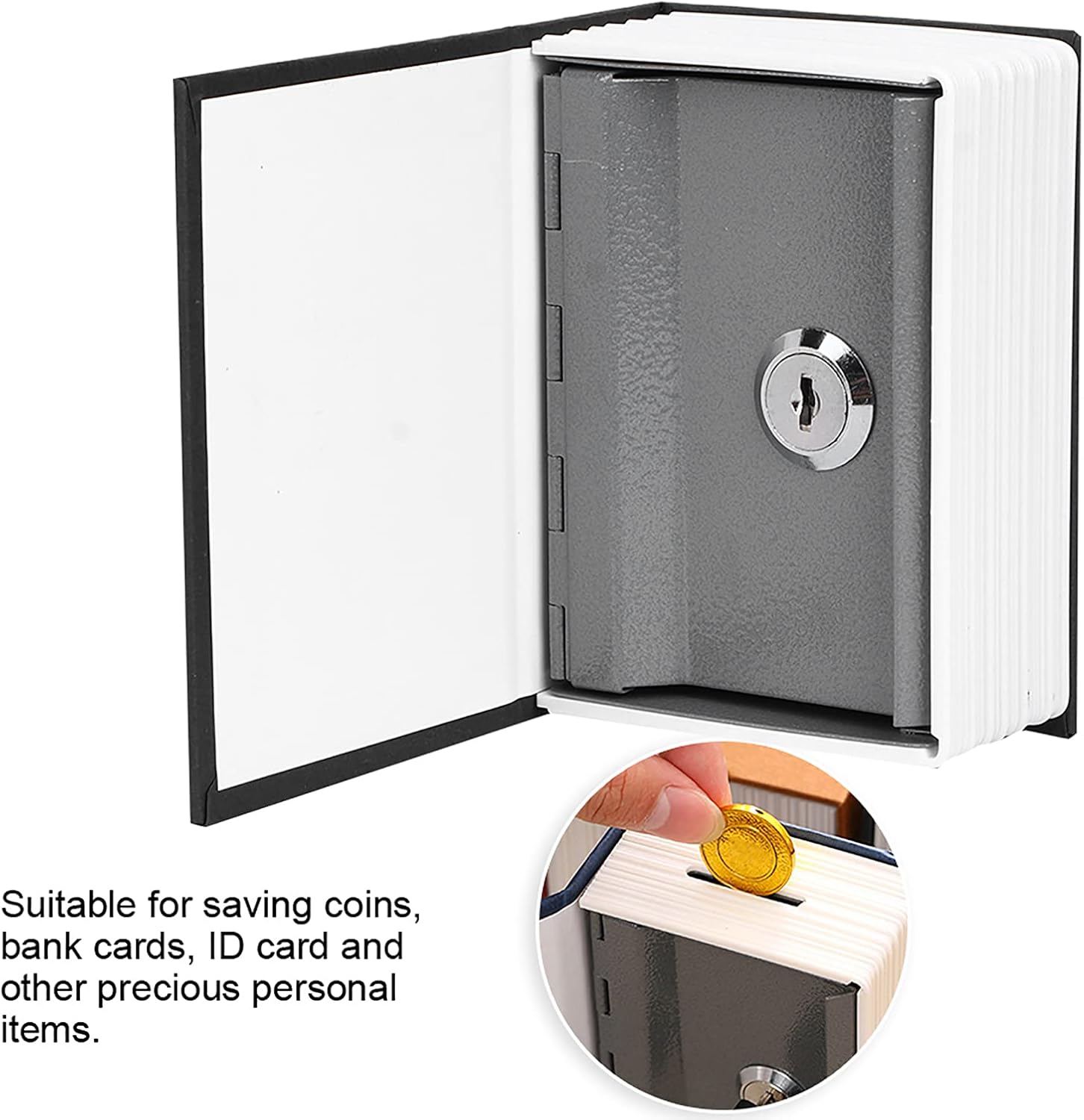 Joyero, caja de seguridad duradera y cómoda con forma de libro para guardar monedas, tarjetas bancarias, tarjeta de identificación para