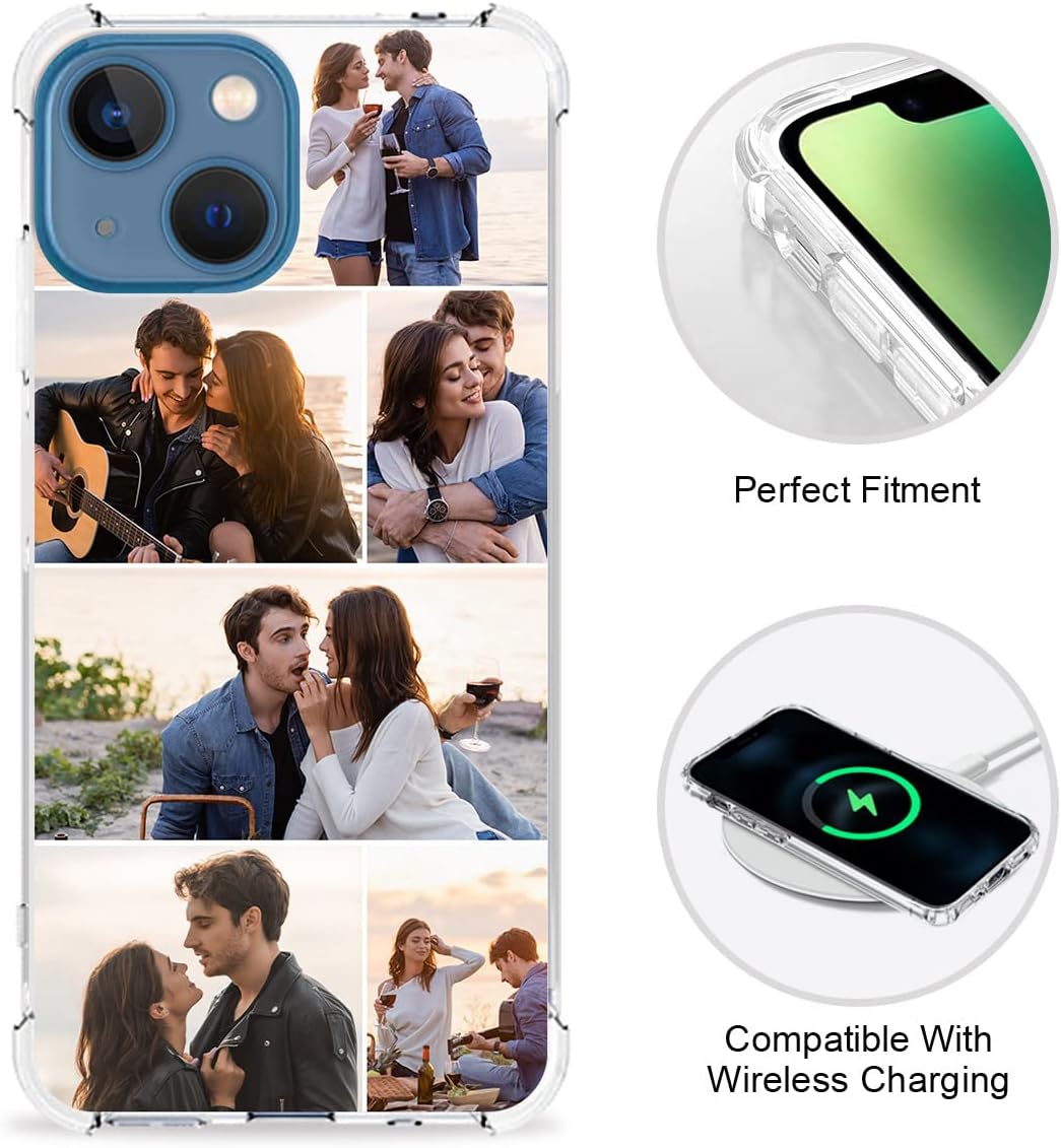 SuSuTiFy Funda personalizada para iPhone 13 Mini, funda protectora transparente de TPU suave a prueba de golpes con collage de imágenes múltiples,