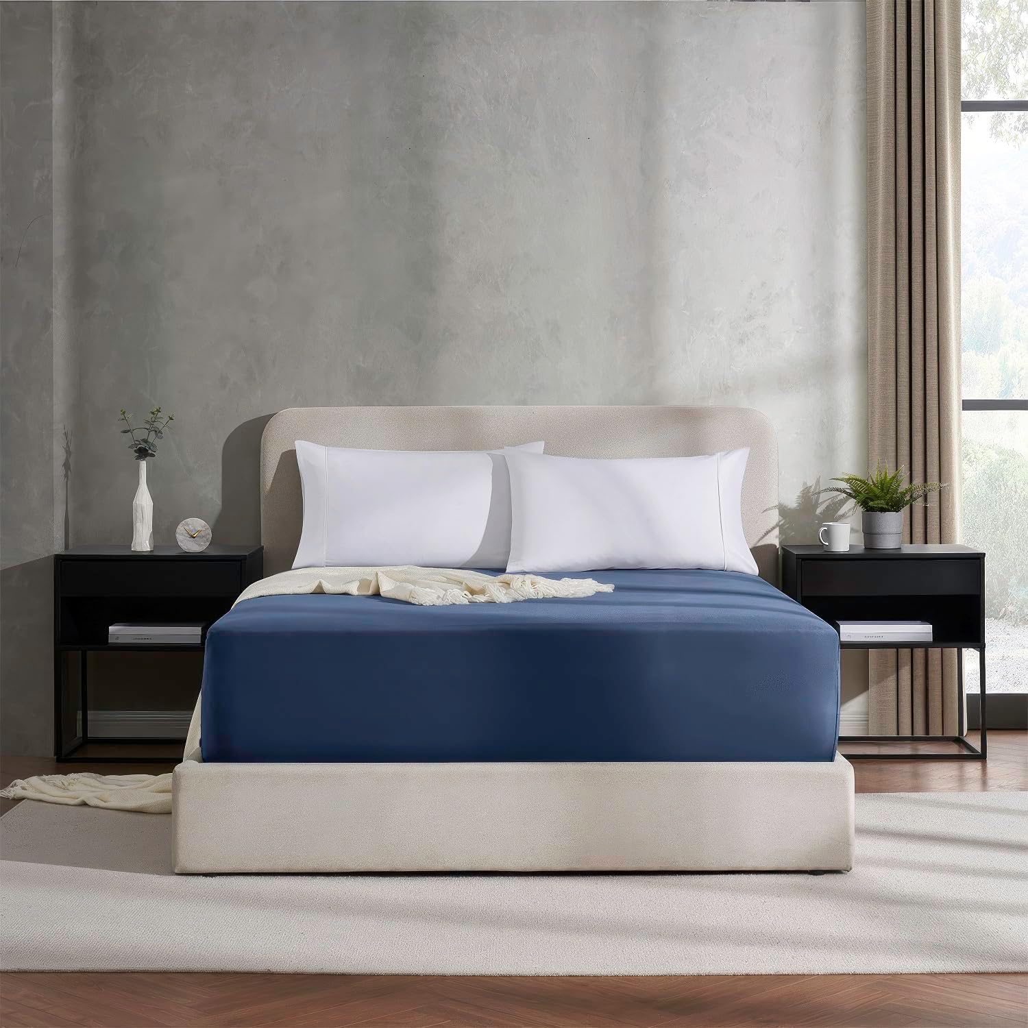Nestl Bedding – Sábanas bajeras con bolsillo profundo de 53 cm, Microfibra, Azul marino, gemelo