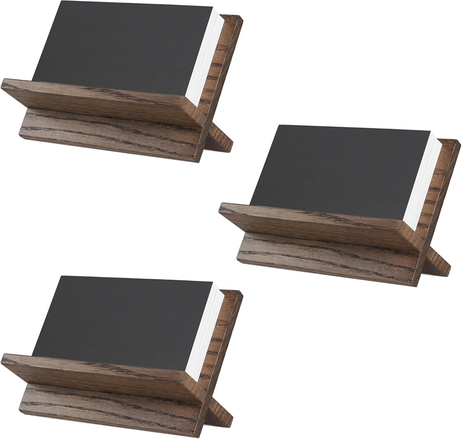 Juego de 3 tarjeteros para escritorio, soporte para tarjetas pequeñas de madera marrón, soporte profesional para tarjetas de presentación, soporte