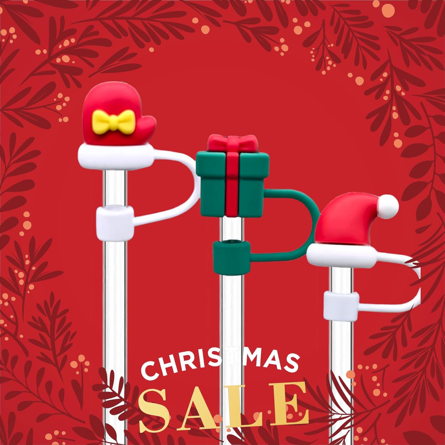 5 fundas de popote de Navidad limitadas para Stanley Cup y Starbucks  2 tamaños de 0.315 in y 0.394 in de silicona para vasos, lindo tapón de popote