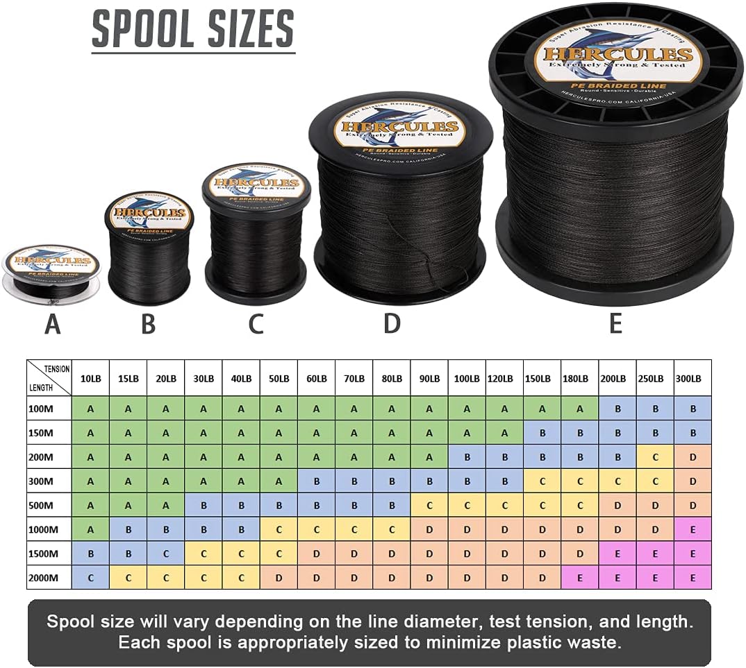 Hercules – Hilo para pescar Super Cast, 8 hilos trenzados de pesca de 10 lb a 300 lb para agua salada, 109  328  547  1094 yardas, diametro #
