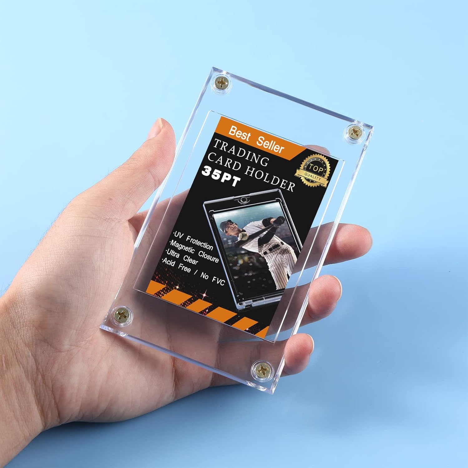 Protector de tarjeta acrílico con tornillo, protector de tarjeta de béisbol de 35 PT, protectores transparentes para tarjetas de béisbol, fútbol,