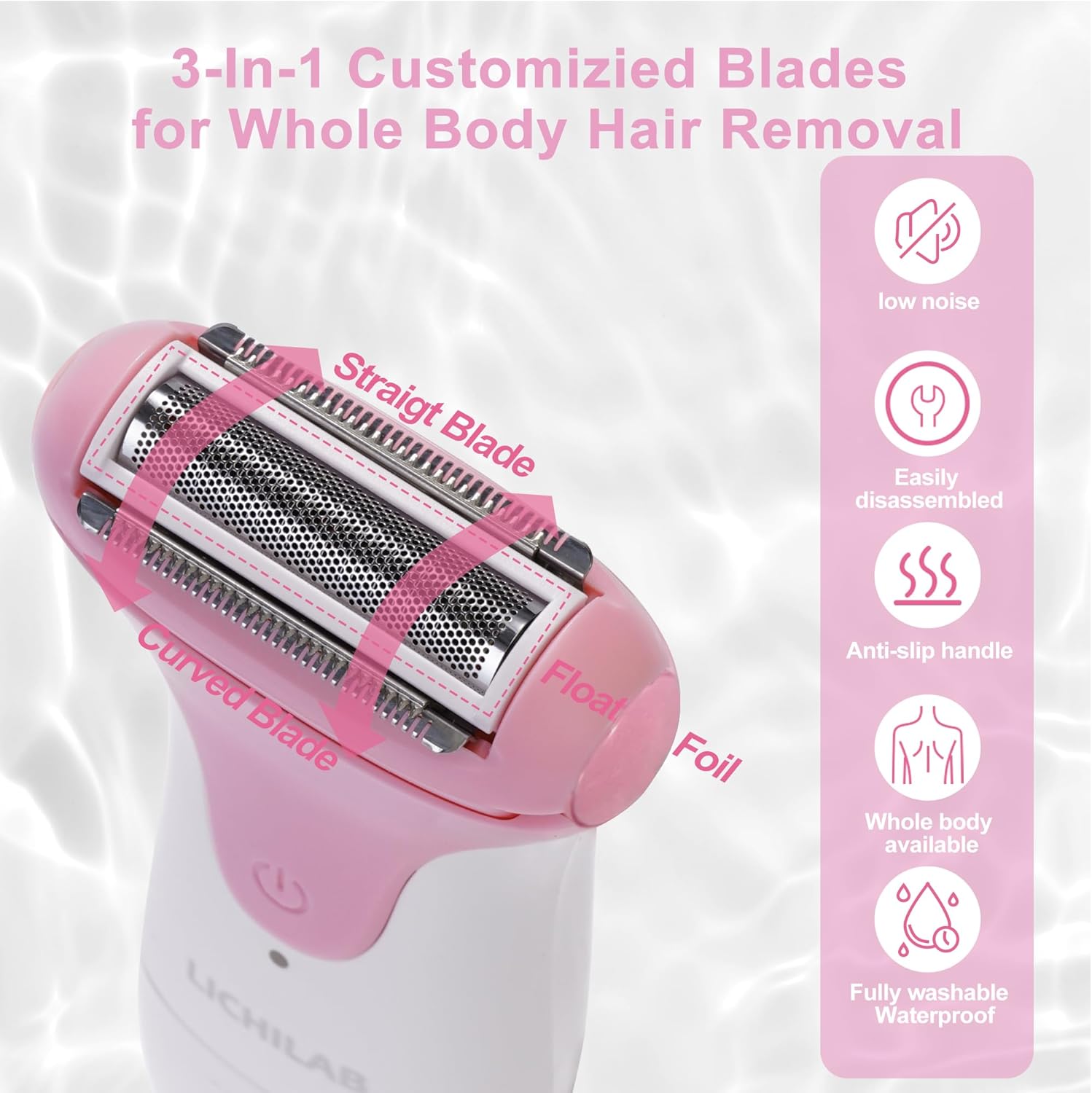 Lichilab Electric Razor for Women,Lady Shaver for Pubic Hair,Electric Shaver,Women’s Wet & Dry Leg Shaver,Cordless Foil Shaver,Bikini