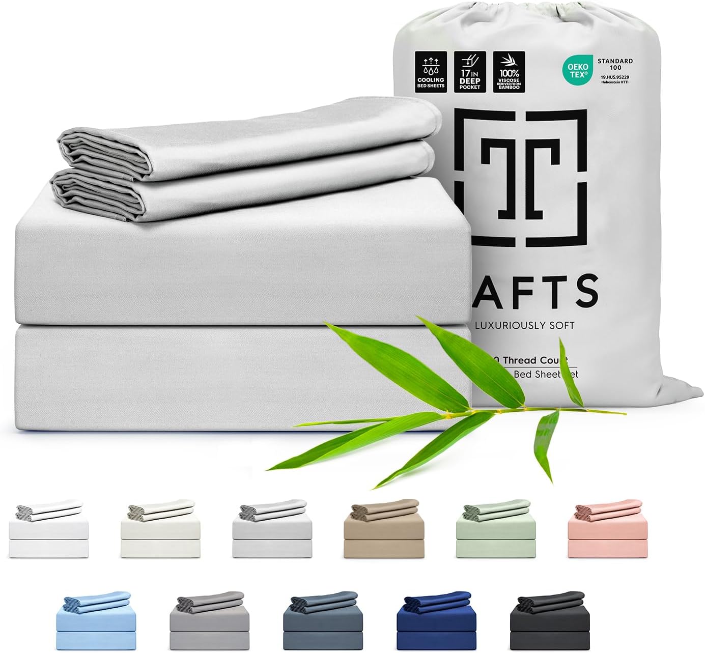 TAFTS-Sábanas de bambú tamaño Twin – Juego de sábanas de viscosa de bambú 100% puro – Sábanas de bambú 400TC – 3 piezas – 17 pulgadas Deep Pocket –
