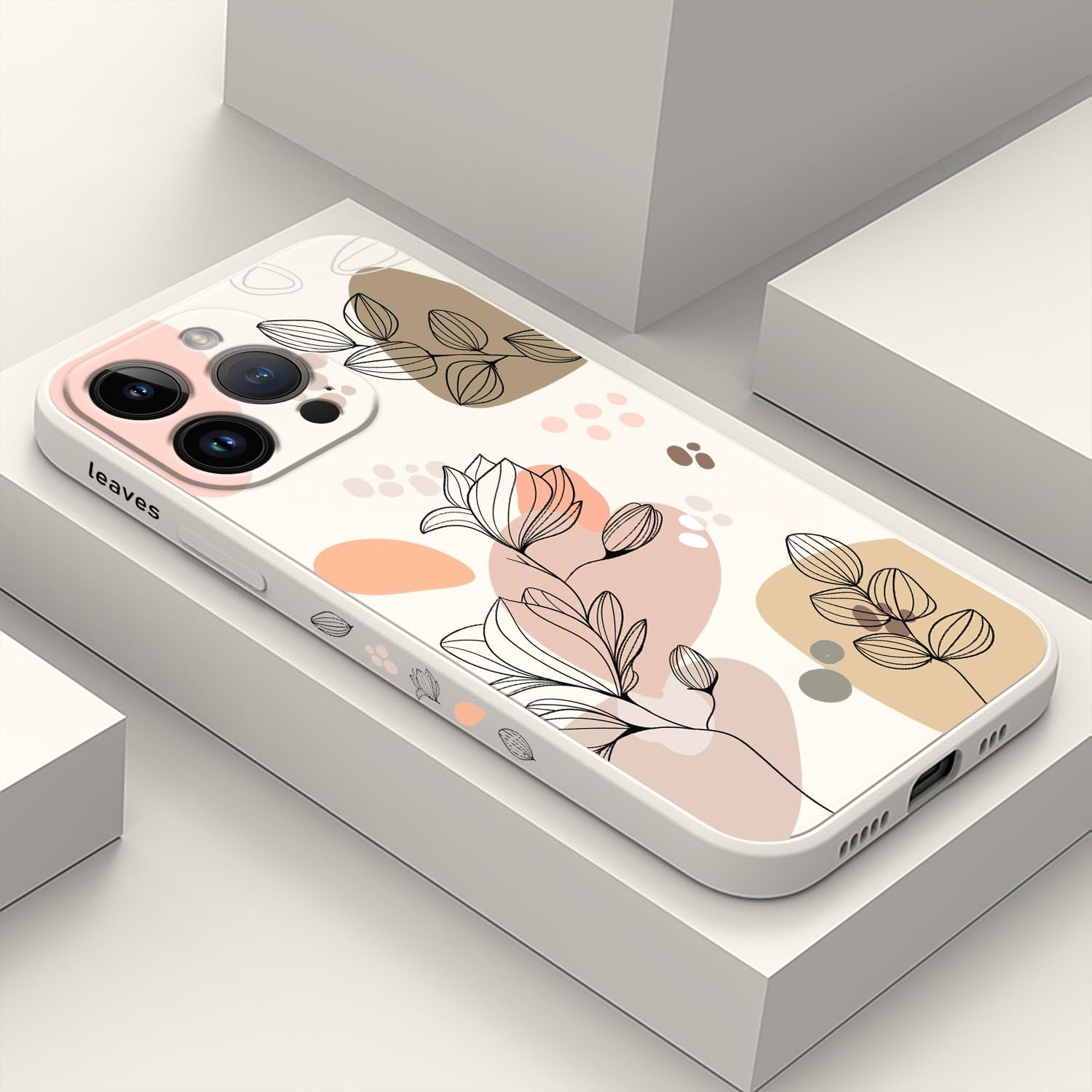 Fundas para iPhone 15 Pro Max, funda para iPhone 15 Pro Max Side Morandi diseño de patrón de flores, protector de lente de cámara suave a prueba de