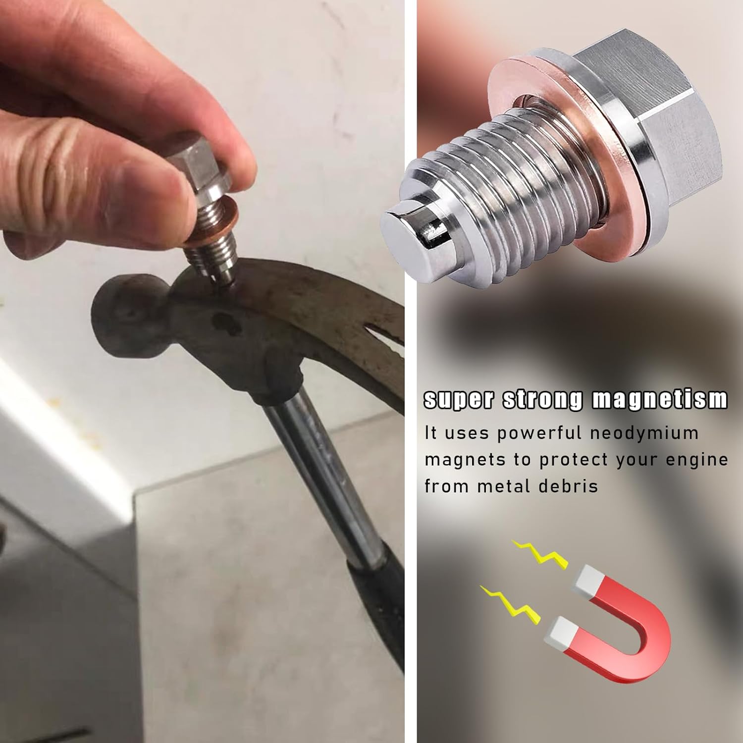 Tapón magnético de drenaje de aceite de aluminio M12 x 1.5, perno de tuerca de drenaje de sumidero de acero inoxidable con 5 arandelas de cobre,