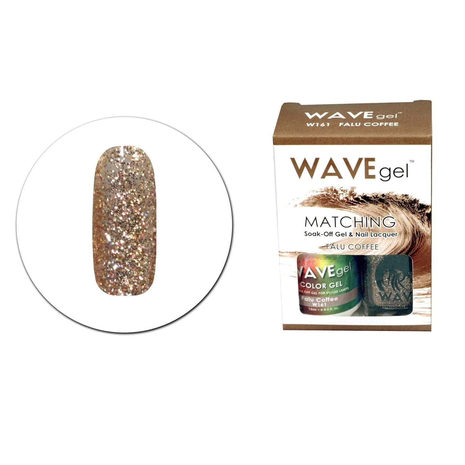 WAVEGEL Soak-0ff – Juego de esmalte de uñas y gel a juego – Falu Coffee – W161-161 I 0.5 onzas