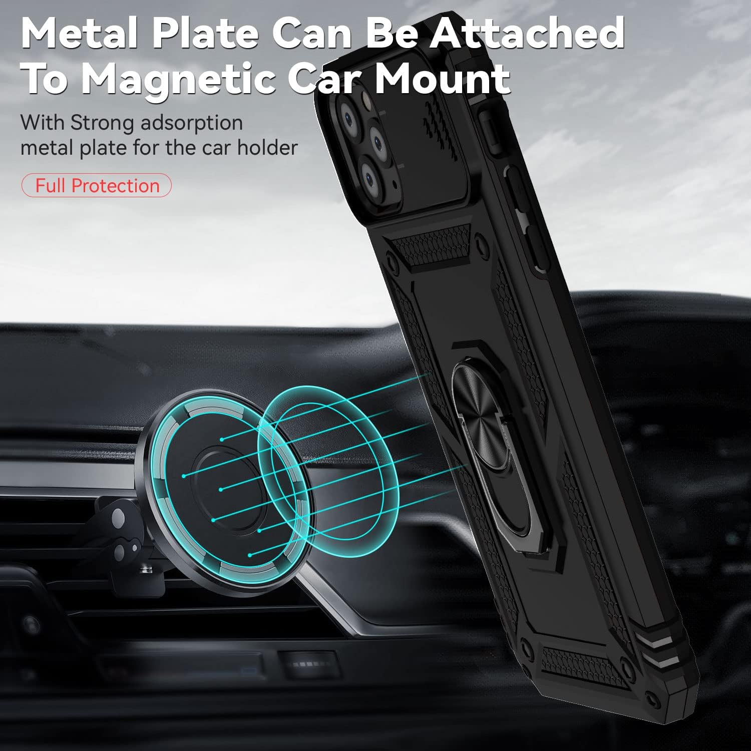 Funda para iPhone 11 Pro con cubierta para lente de cámara, protector de pantalla HD, doble capa de protección contra caídas de grado militar,