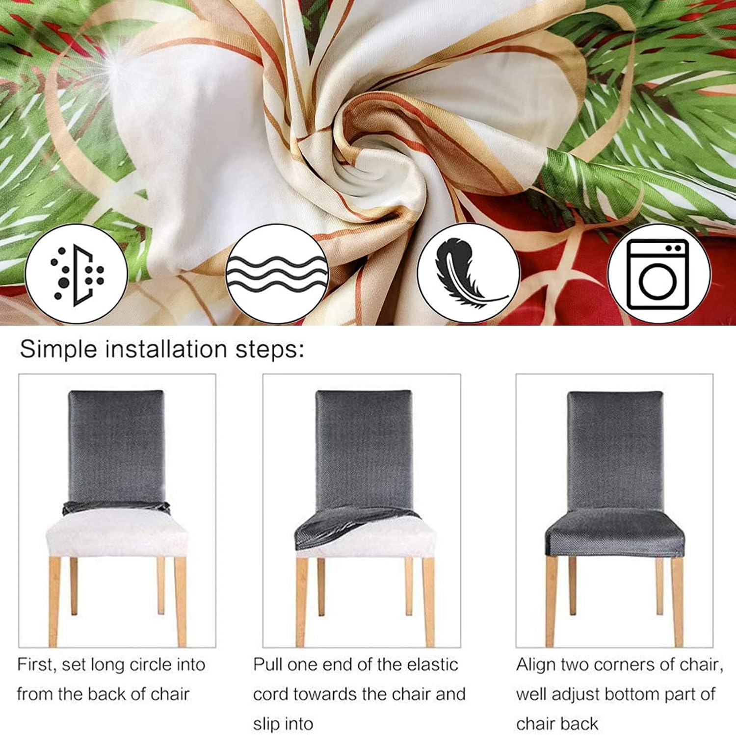 Timberer Juego de 2 fundas para sillas de Navidad, fundas elásticas para sillas de cocina, fundas para sillas de cocina lavables para comedor,