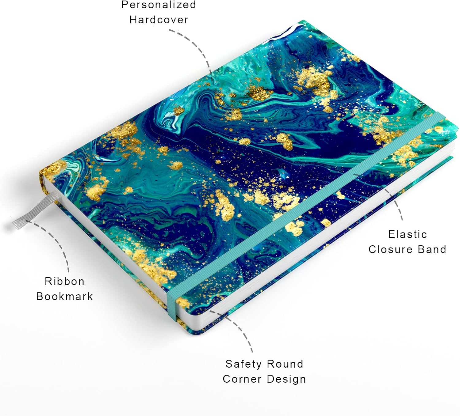 Cuaderno rayado, tapa dura, tamaño mediano de 5.7 x 8.4 pulgadas, 160 páginas de papel grueso, bonito cuaderno estético A5 con rayas universitarias