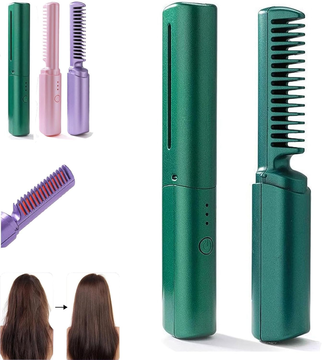 Mini alisador de pelo recargable, cepillo alisador de pelo portátil 2023, alisador y rizador de pelo inalámbrico 2 en 1, peine alisador de plancha