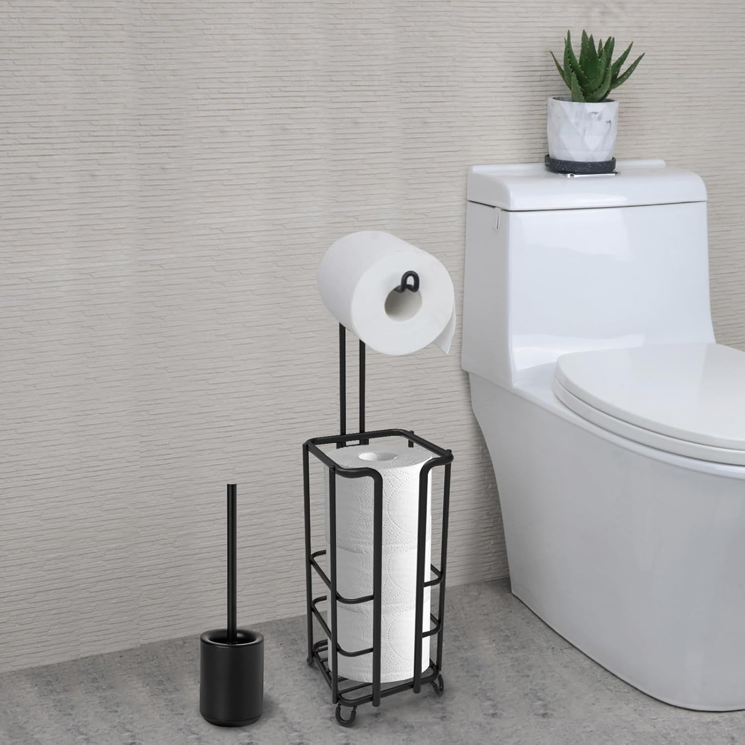 LKKL Soporte de papel higiénico, dispensador de rollos de papel higiénico con juego de escobilla de baño, soporte de acero inoxidable para baño e