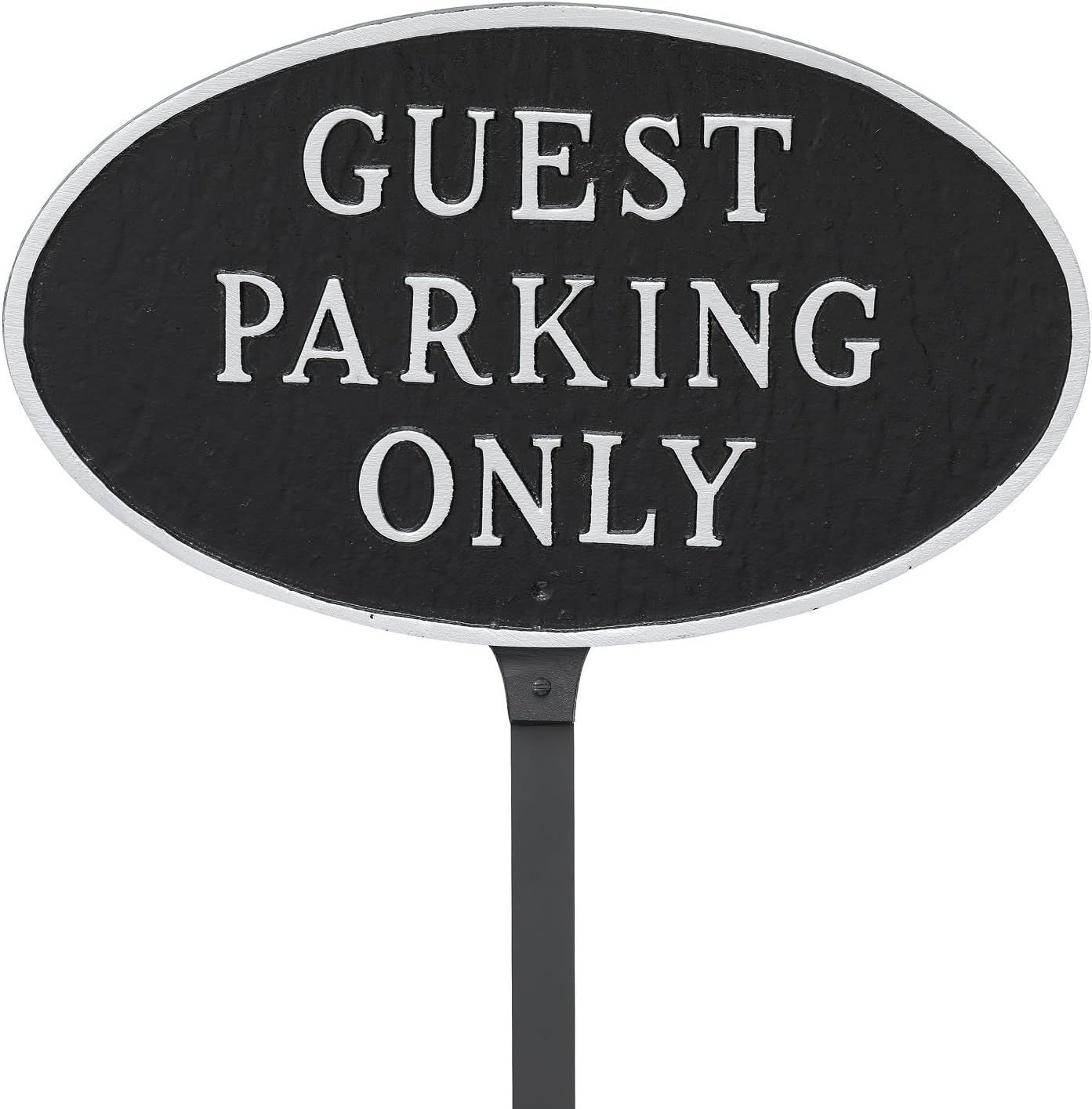 Montague Productos de Metal invitados Parking Only Oval Césped Plaque, S, NegroPlateado