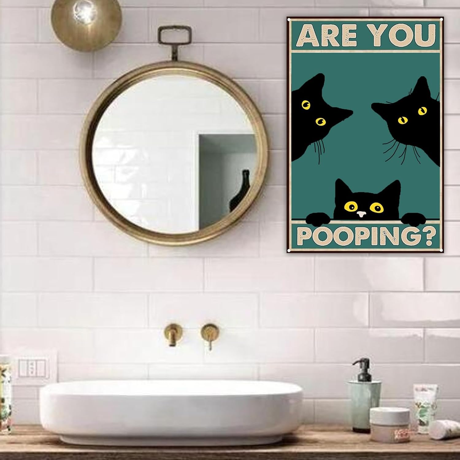 Haustalk Cartel de metal divertido con texto en inglés “Are You Pooping” (Are You Pooping) con diseño de gato negro vintage, decoración de pared,