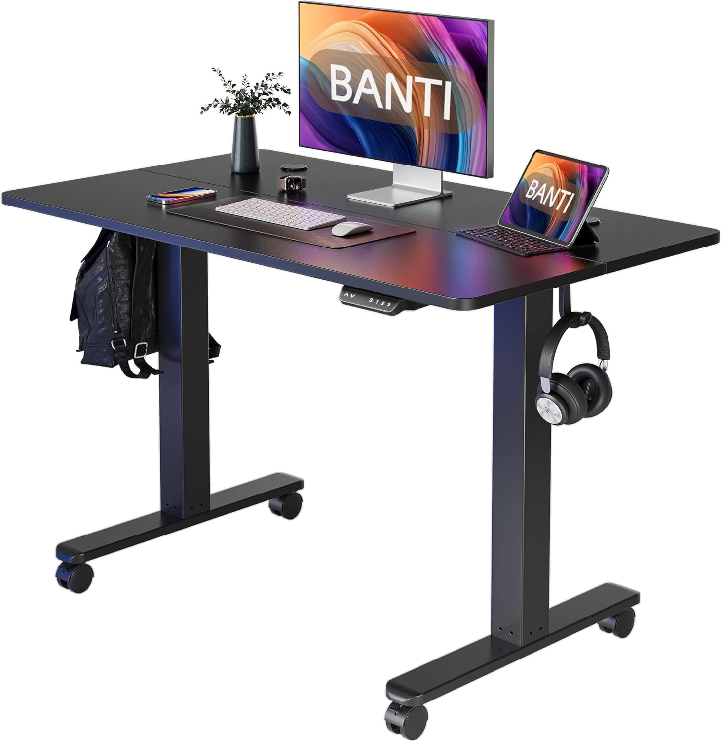 BANTI Escritorio eléctrico de pie ajustable de 40 x 24 pulgadas, mesa de pie, escritorio de oficina en casa con tablero de empalme, parte superior
