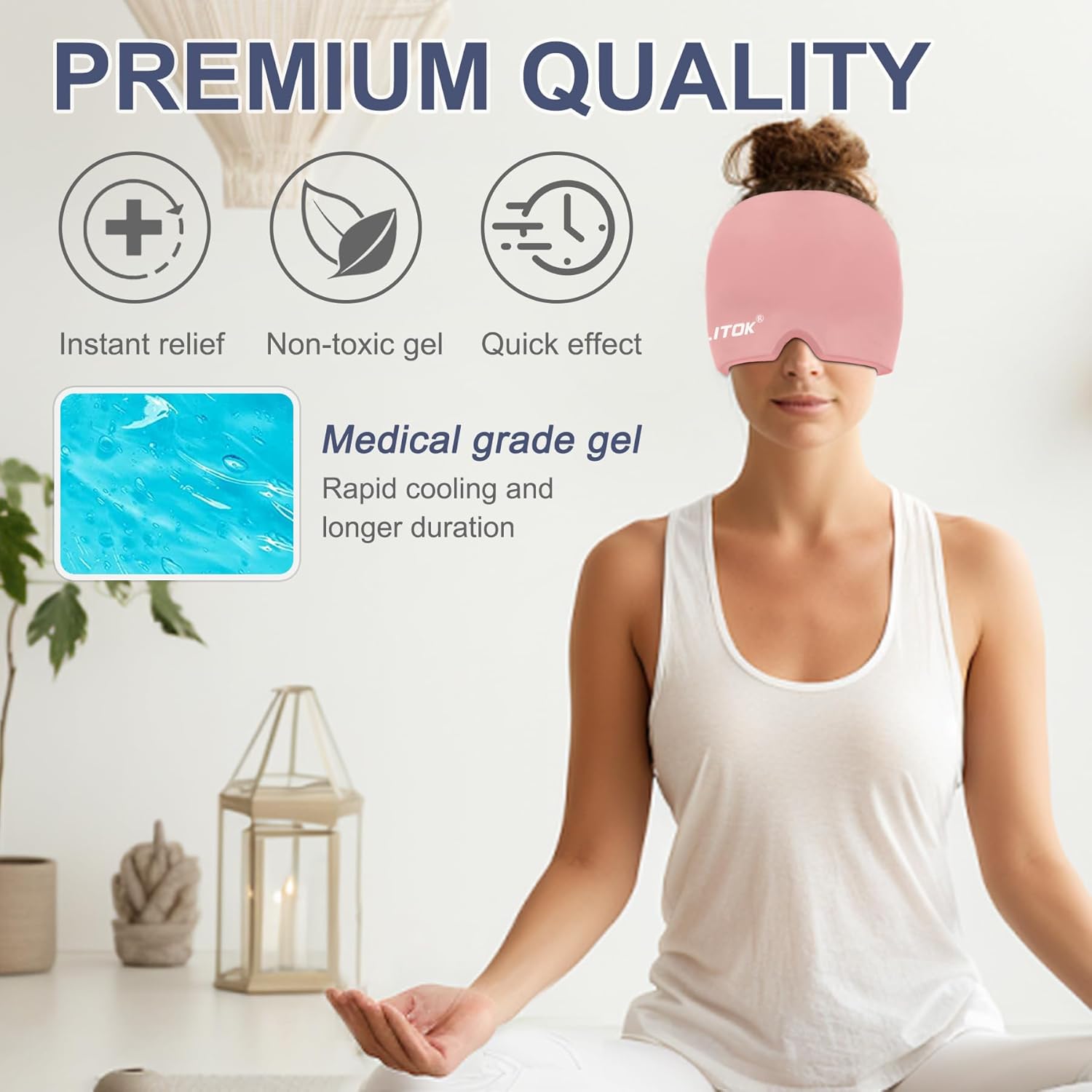 EXQUISLIFE Gorro para aliviar el dolor de cabeza de migraña, envoltura de gel para la cabeza, terapia fría y caliente, máscara para ojos sinusales,