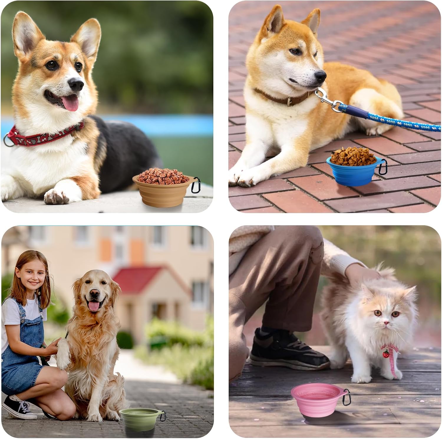 PetBonus Paquete de 2 cuencos plegables de silicona para perros, sin BPA, aptos para lavavajillas, portátil, plegable, expandible, para viajes,