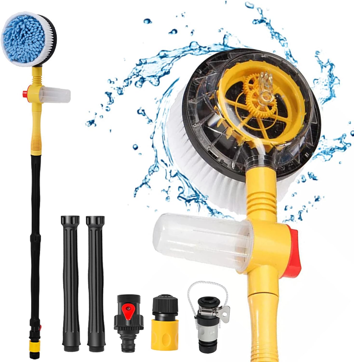 Cepillo giratorio para lavado de coche, microfibra suave, rotación automática con dispensador de jabón, cepillo de lavado exterior de coche unido a