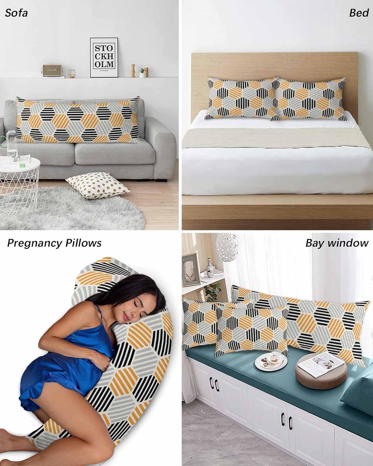 Funda de almohada corporal con diseño geométrico abstracto, fundas de almohada suaves decorativas para sofá largo lumbar con cierre de sobre,