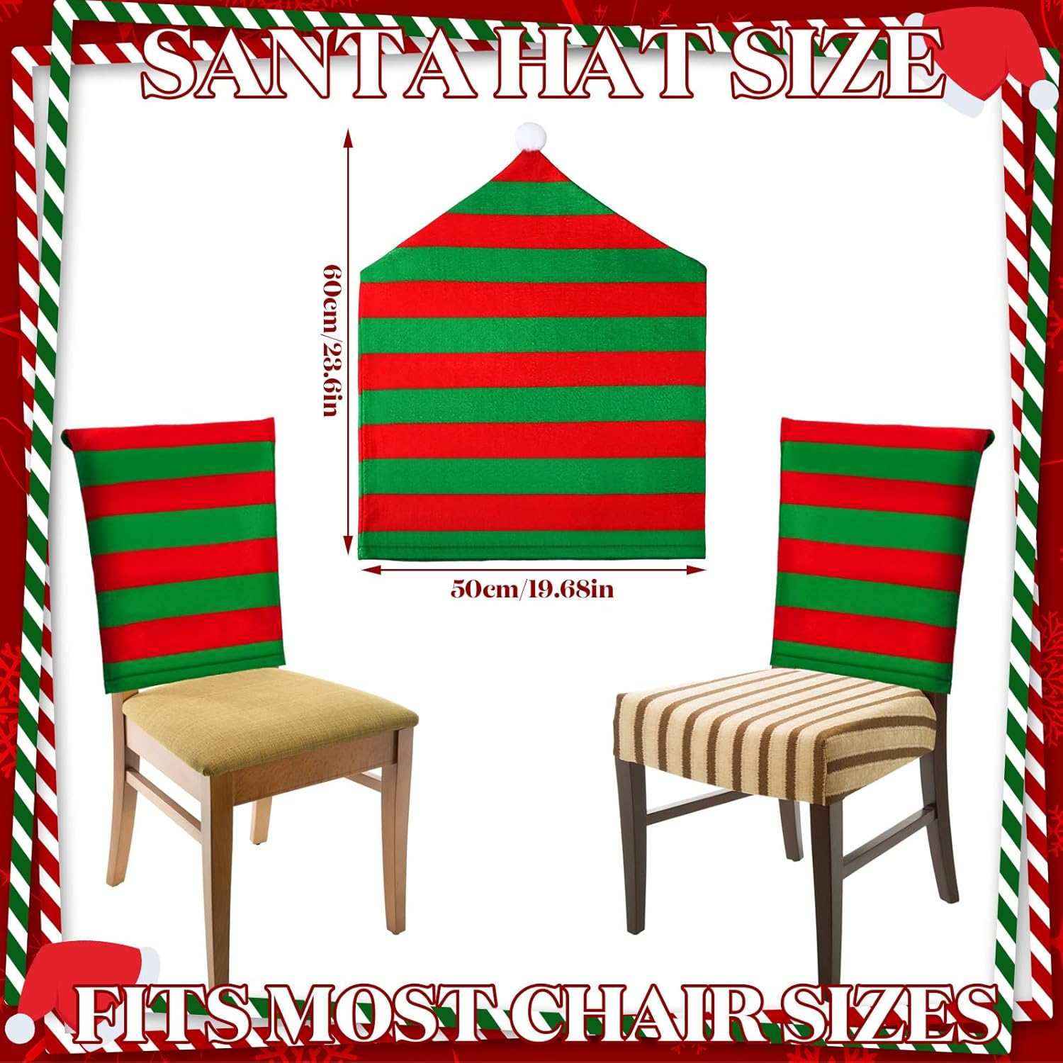 Juego de 8 fundas navideñas para sillas de Papá Noel, con sombrero de elfo de Navidad, fundas para sillas de respaldo de silla de Navidad para el