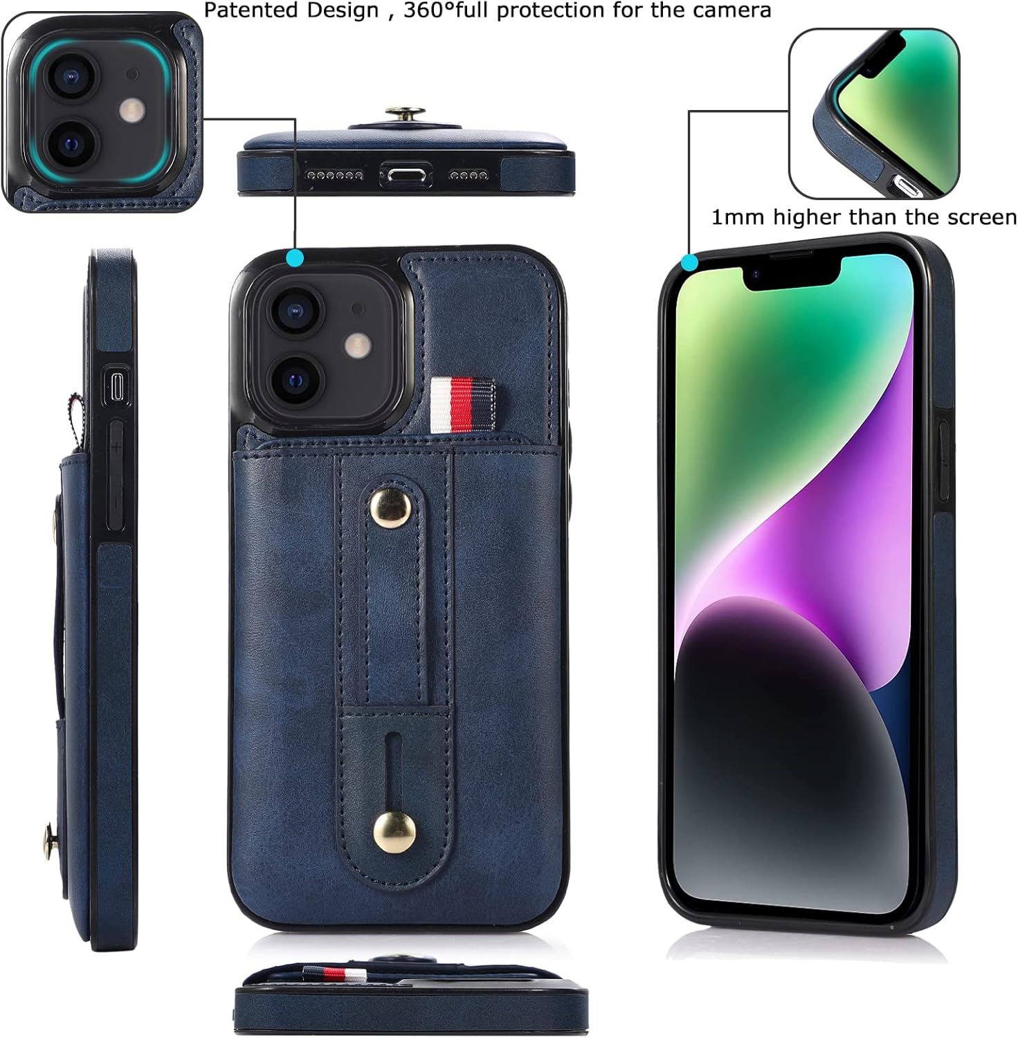Funda compatible con iPhone 15 Plus de 6.7 pulgadas con protector de pantalla de vidrio templado con bloqueo RFID, tarjetero y anillo para