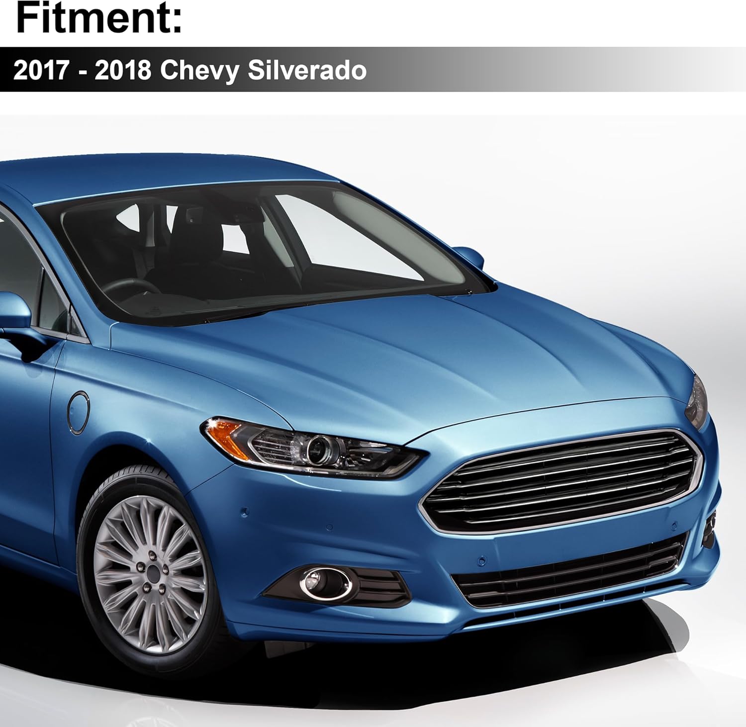 Rejilla compatible con Ford Fusion 2017 2018 Horizontal Chrome Silver Grill