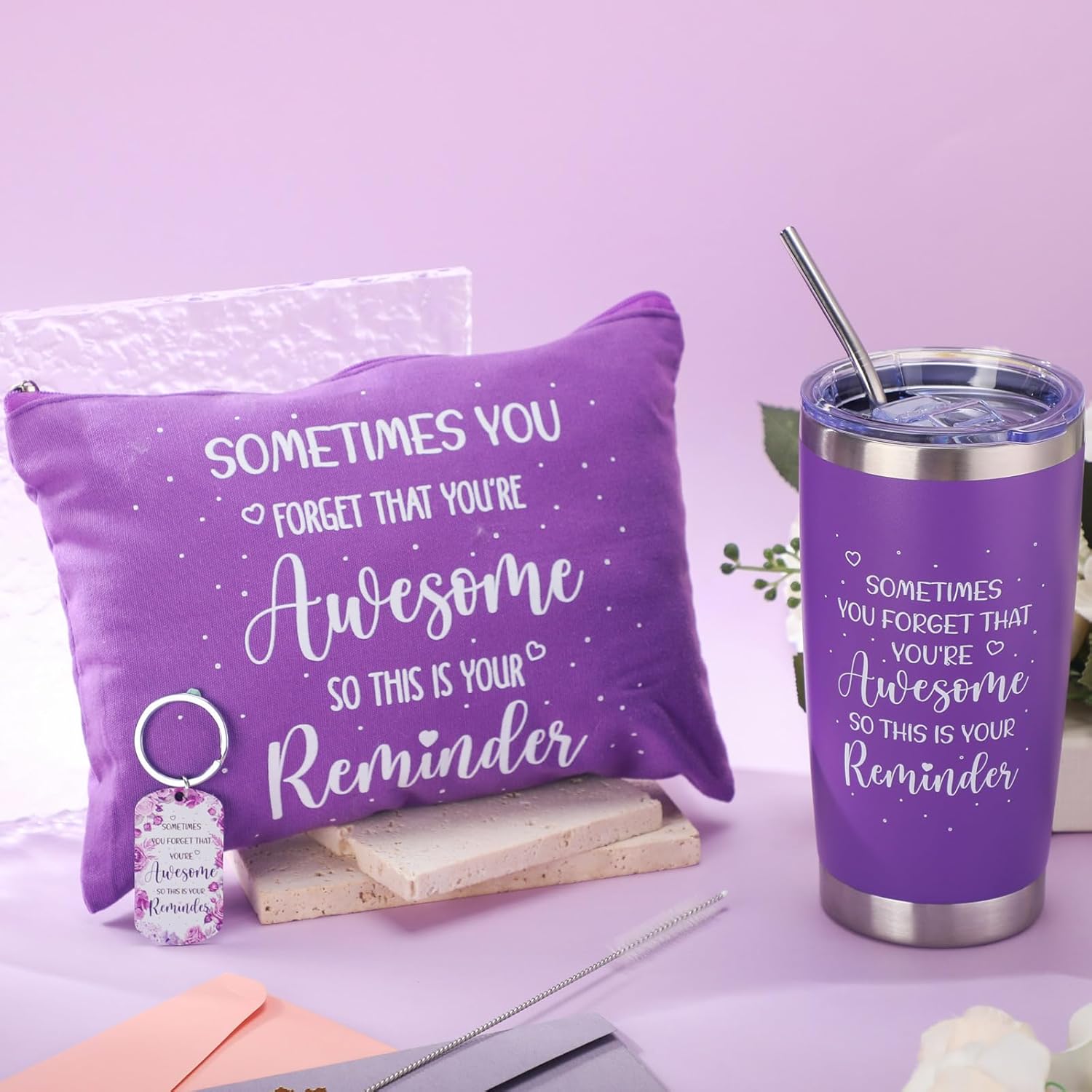 Zhehao 3 piezas de regalos inspiradores morados para mujeres, regalos de agradecimiento, regalos del día de la madre, vaso morado café de 20 onzas,