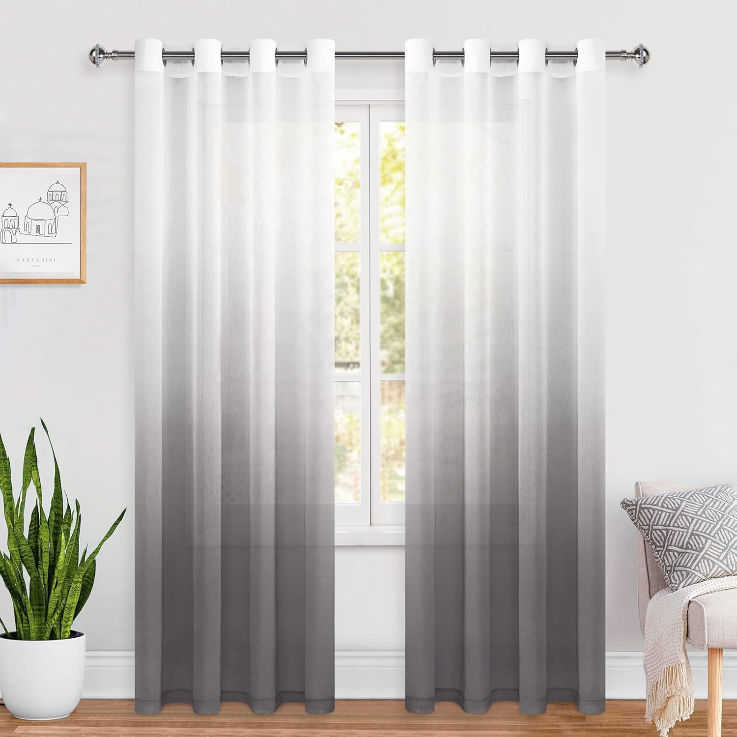 Hiasan Ombre Cortinas transparentes para sala de estar y dormitorio  Cortinas de lino sintético con ojales para ventana.